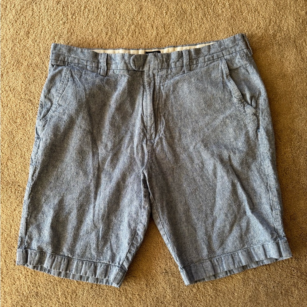 J Crew Rivington Chambray Men's Blue Shorts Size 35 Waist Linen Blend